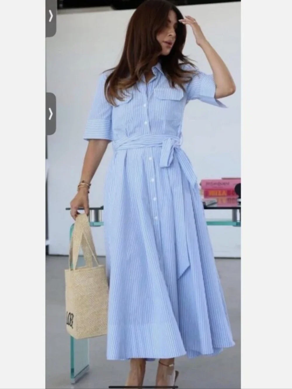 Zara Poplin Shirt Dress ZW Collection Stripe Blue XS